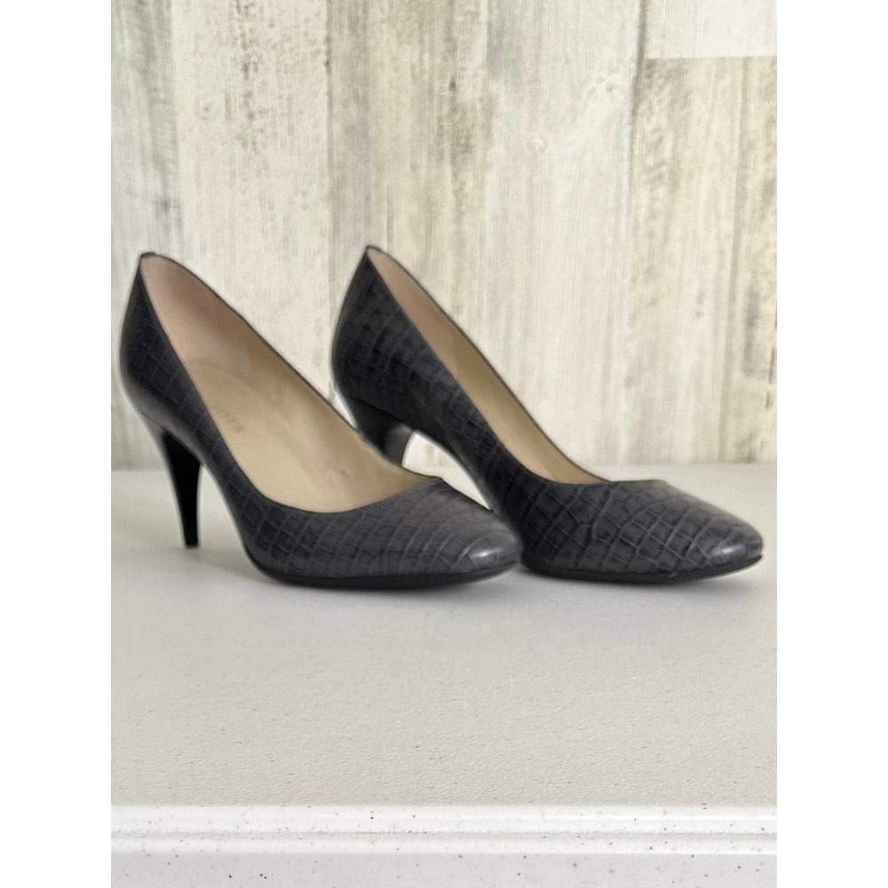 Talbots Leather Heels Size 7.5 Snakeskin Slate Gray Blue